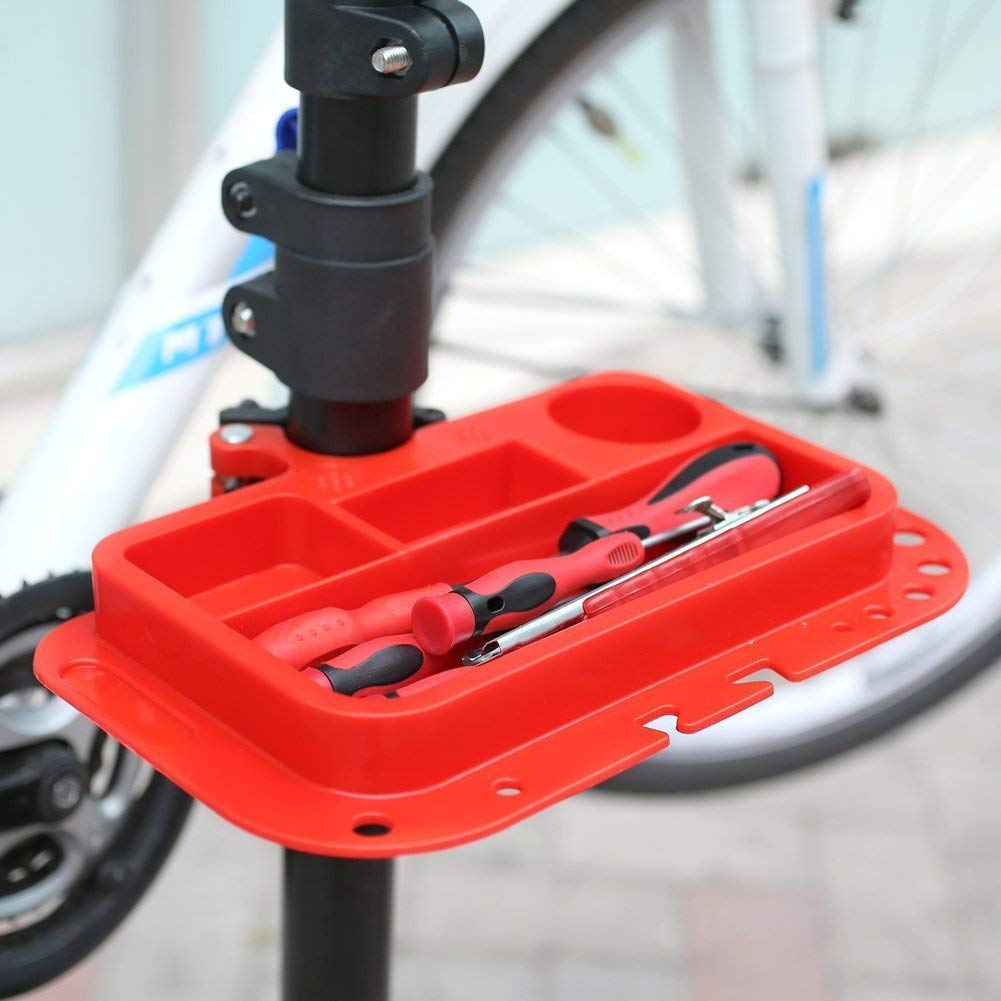 Fahrradmontageständer Fahrradreparaturständer bis 30Kg, mit Werkzeugablage Lenkerhalter, klappbarer & höhenverstellbarer, Aluminiumlegierung Schwerlast Fahrradständer Montageständer für Fahrräder