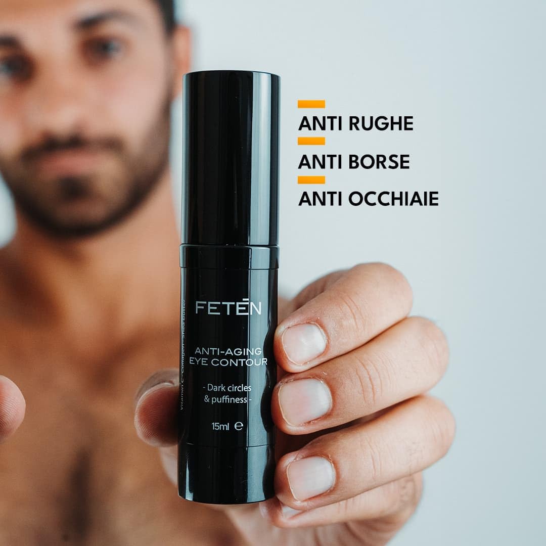 FETEN Crema Viso Uomo e Contorno Occhi Anti Occhiaie e Borse - Skincare Kit Antiage Uomo - Creme Antirughe Idratante con Acido Ialuronico - Set Bellezza Regalo per la Cura della Pelle