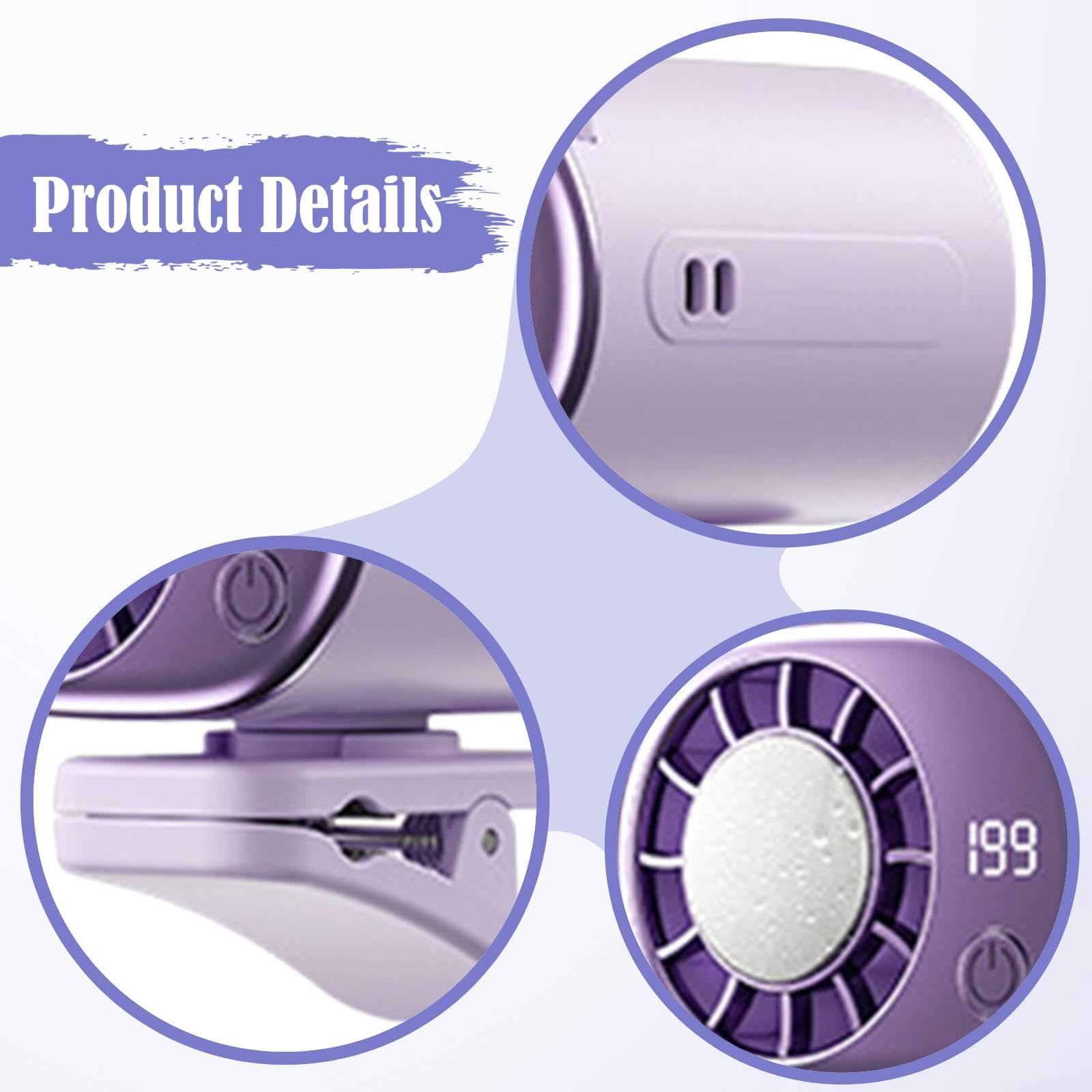 Ventilatore Portatile con Ventola Regolabile Display LED Climatizzatore Mini Ricaricabile 360 Gradi Adatto Auto Scrivania Passeggino, Viola