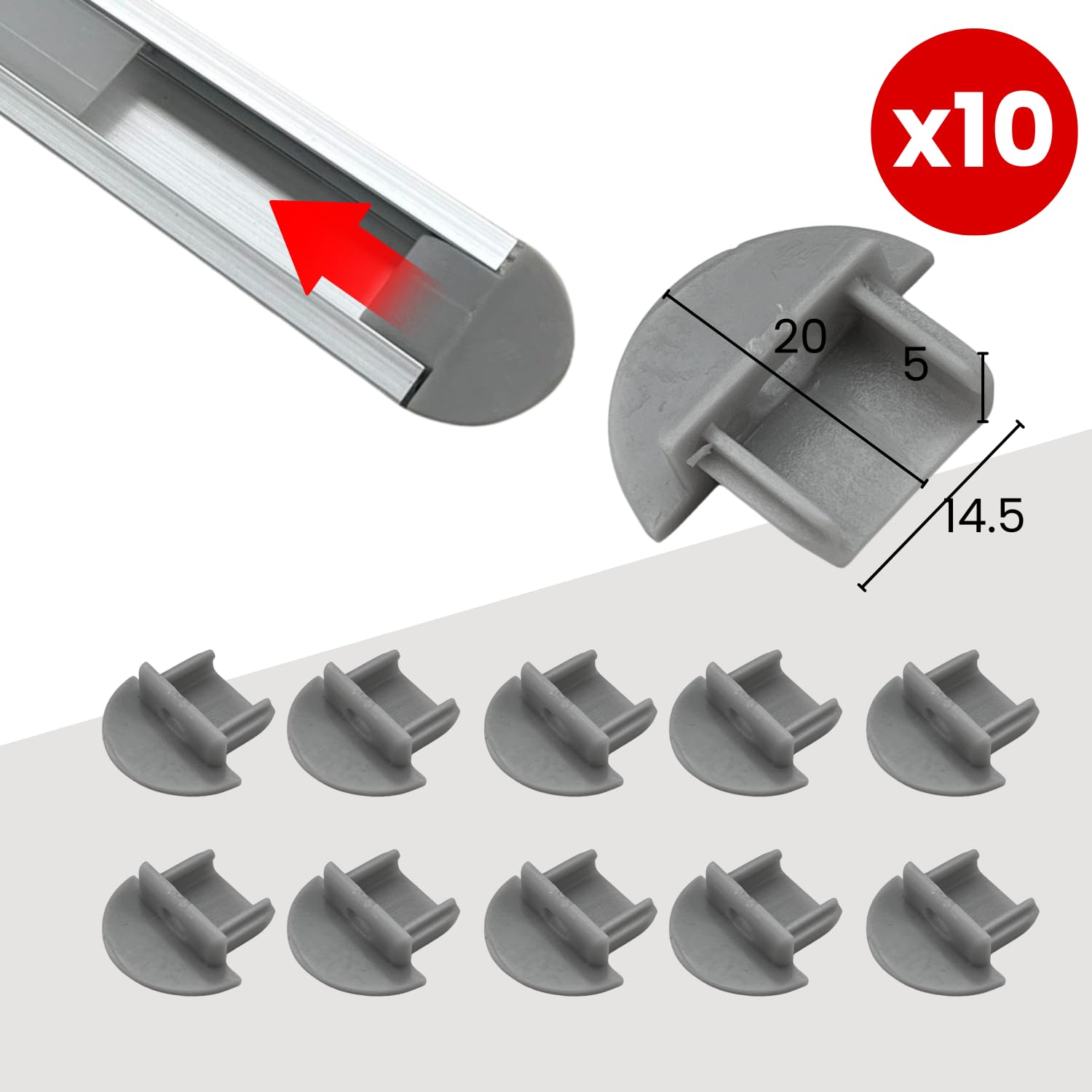 Profil LED en aluminium encastrable 2 m x 5 pièces avec couvercle pour bandes LED et embouts, éclairage intérieur
