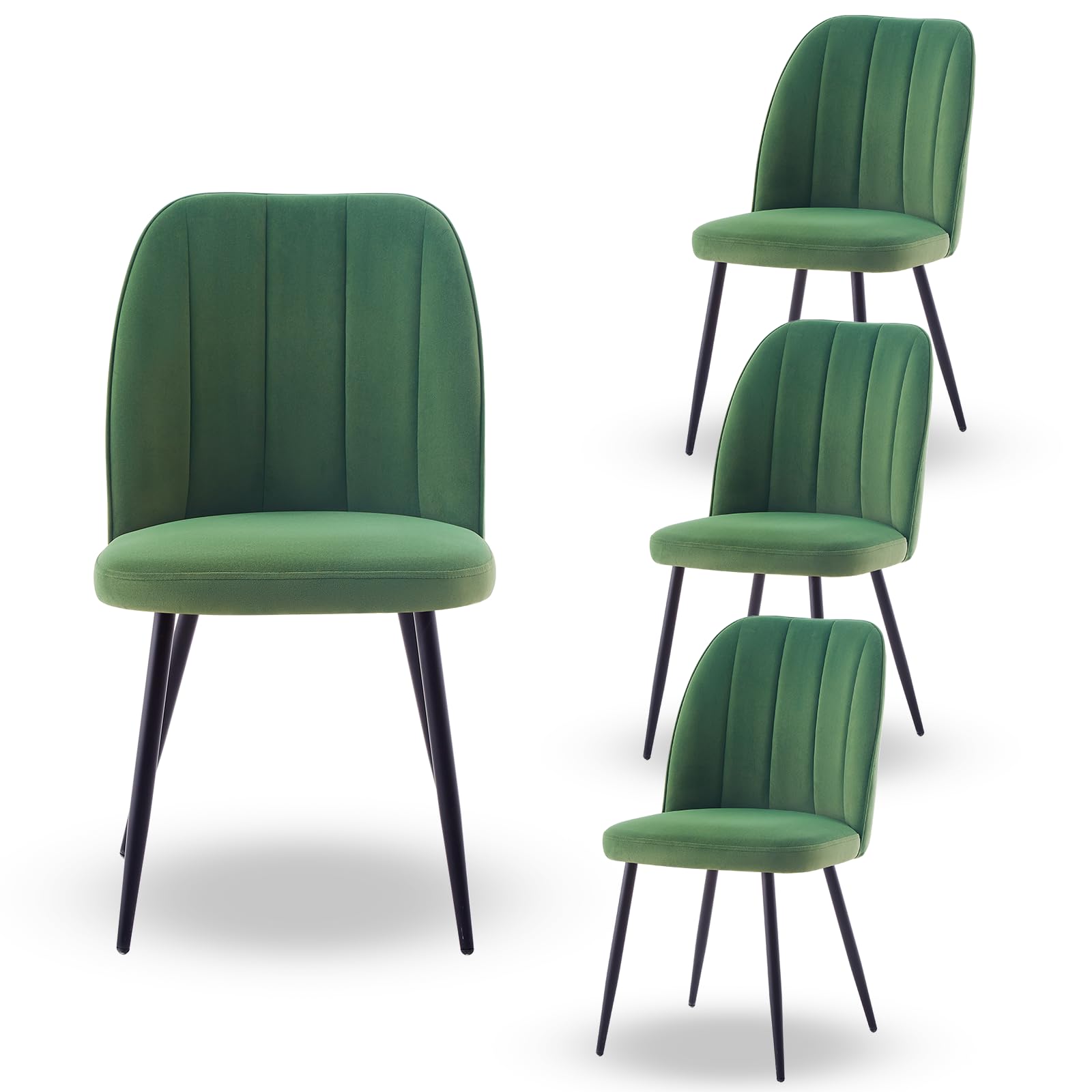 AINPECCA Set of 4 Velvet Dining Chair with Ergnomic Backrest Sturdy Matte Metal Legs Living Room Kitchen Chairs Lounge Leisure (4, Grass Green)