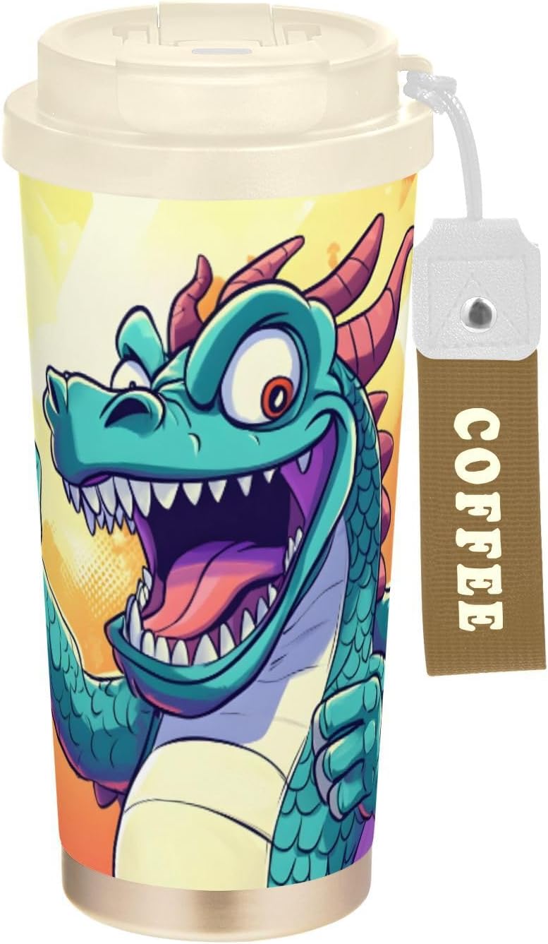 Dragon Soda Funny Insulated Coffee Mug with Straw & Flip Lid, 16.9oz Iced Tumbler Cup, Double Wall Vacuum Mug for Travel Office
