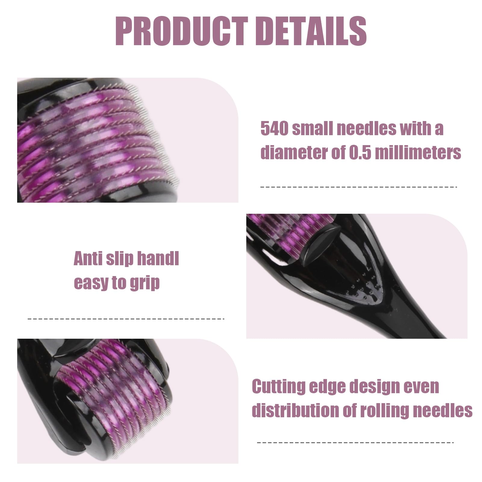 Rodillo Derma Roller con 540 agujas de titanio (1 mm) para microneedling facial, barba y cabello, promueve el crecimiento de la barba, el crecimiento del cabello y reduce las cicatrices para una piel