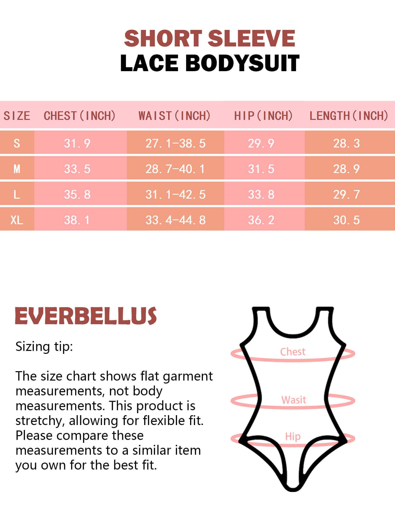 Everbellus Donna Pizzo Body Top Scollo a V Profondo Eleganti Manica Corta