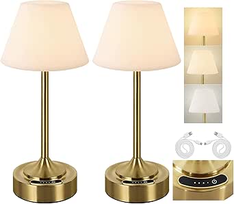 Lot de 2 lampes de table avec douille E27, 40W, verre, lin, acier