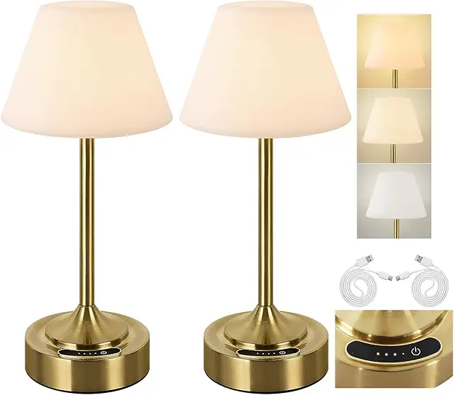 OUTON 2 Pack Wireless Table Lamp with 4000mAh Battery - Waterproof & Portable