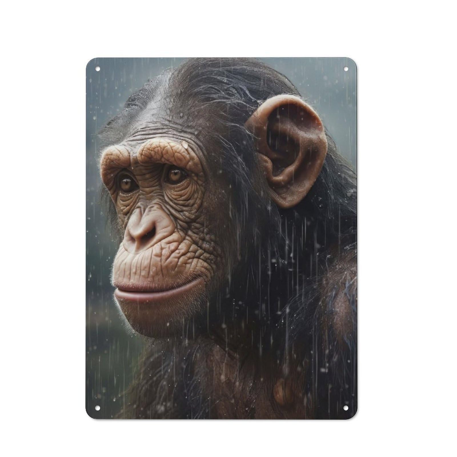 Junmoney Wet Chimpanzee Closeup Retro Metal Sign 40X30cm For Hobby Room Or Studio, Autumn Wall Decor For Creative Interior Collectors