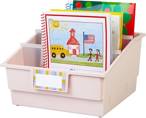 Miniatura 2 de Really Good Stuff Contenedores para biblioteca de aula con divisores, paquete de 6, color arena