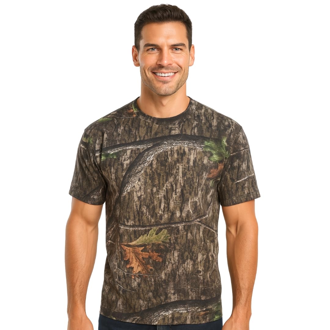 Authentic Realtree and Mossy Oak Camo Crewneck Short Sleeve Cotton Polyester Tee Unisex Adult Hunting Shirt