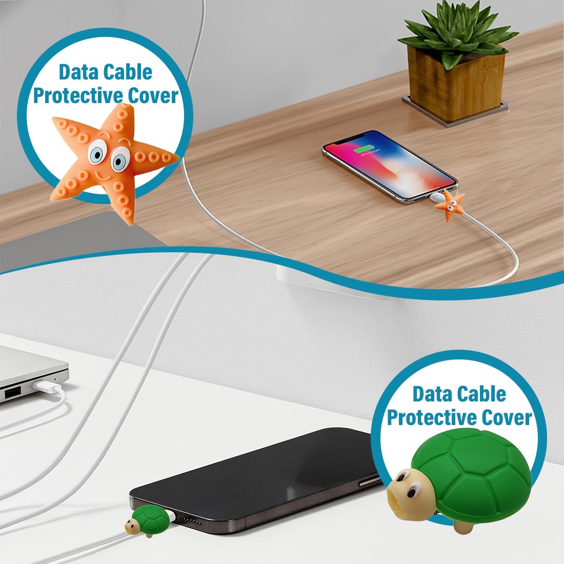 Set di 8 Protezione Cavo USB, Adorabili Animali Marini in Plastica, Accessori Telefono