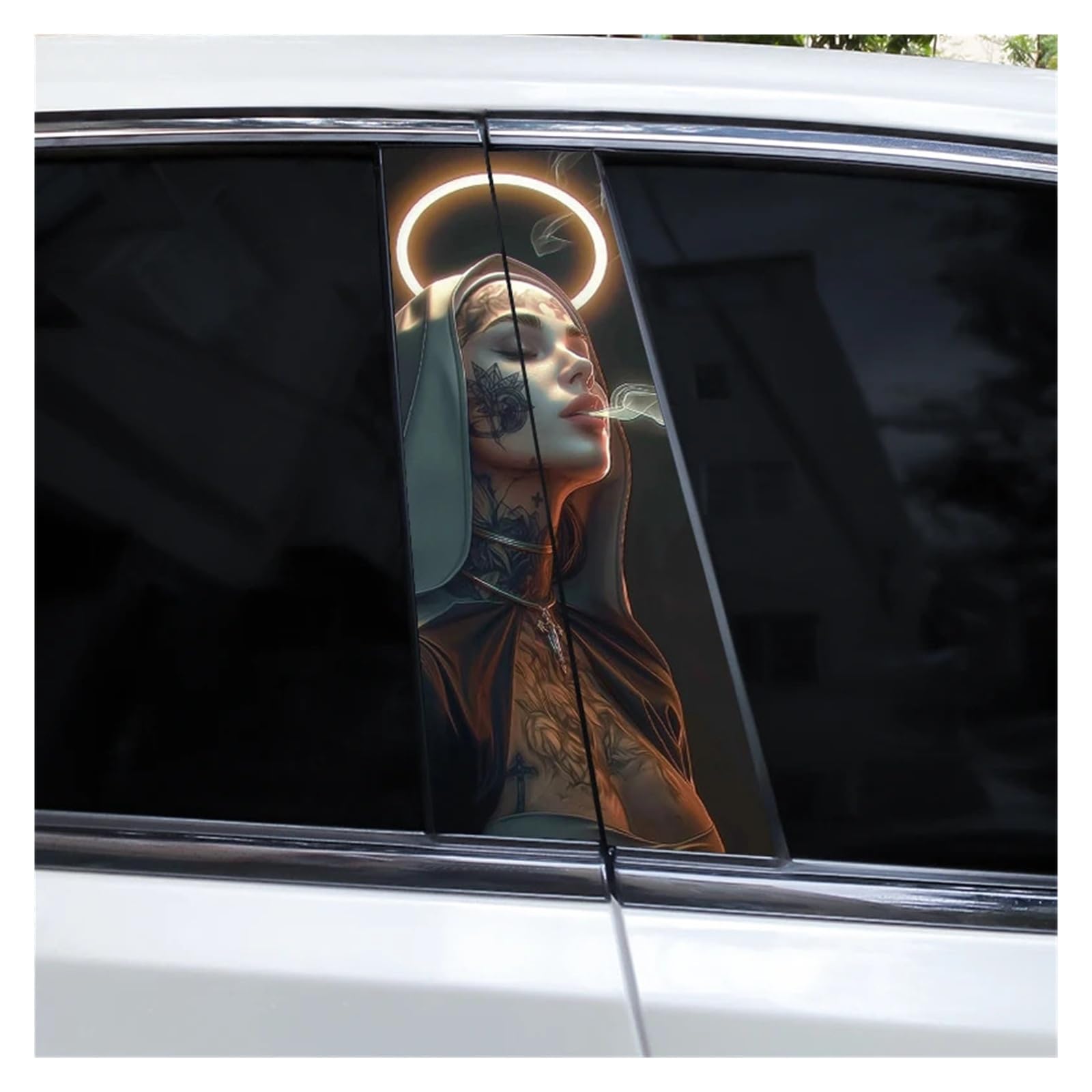 Car Side Decals 2pcs Cross Nun Sticker Car Doorpost Decal Waterproof Sunscreen for B-Pillar Door Decoration(Style Z)