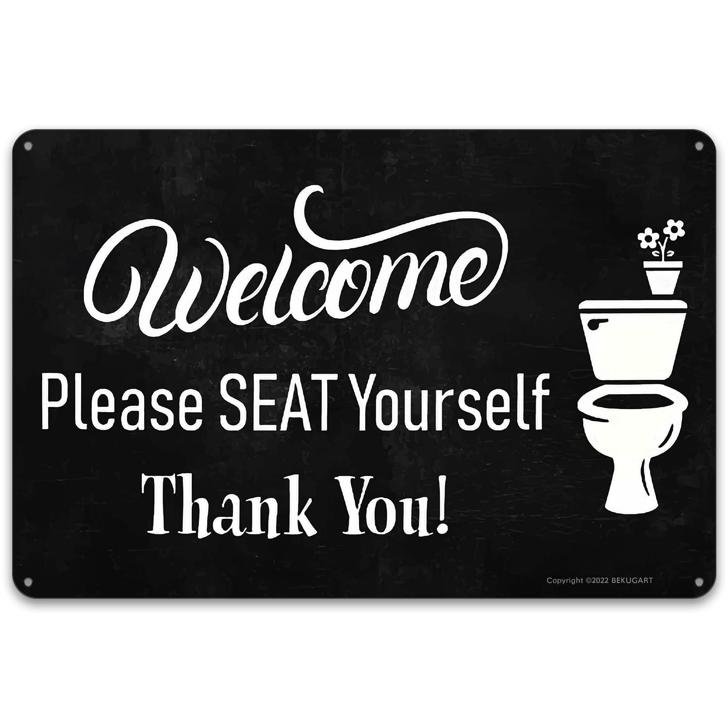 peiyeety Metal Tin Sign Welcome Please Seat Yourself Quote Vintage Metal Wall Art Plaque for Home Bathroom Living Room Bedroom Farmhouse Patio Rustic Wall Decor 6x8 Inch