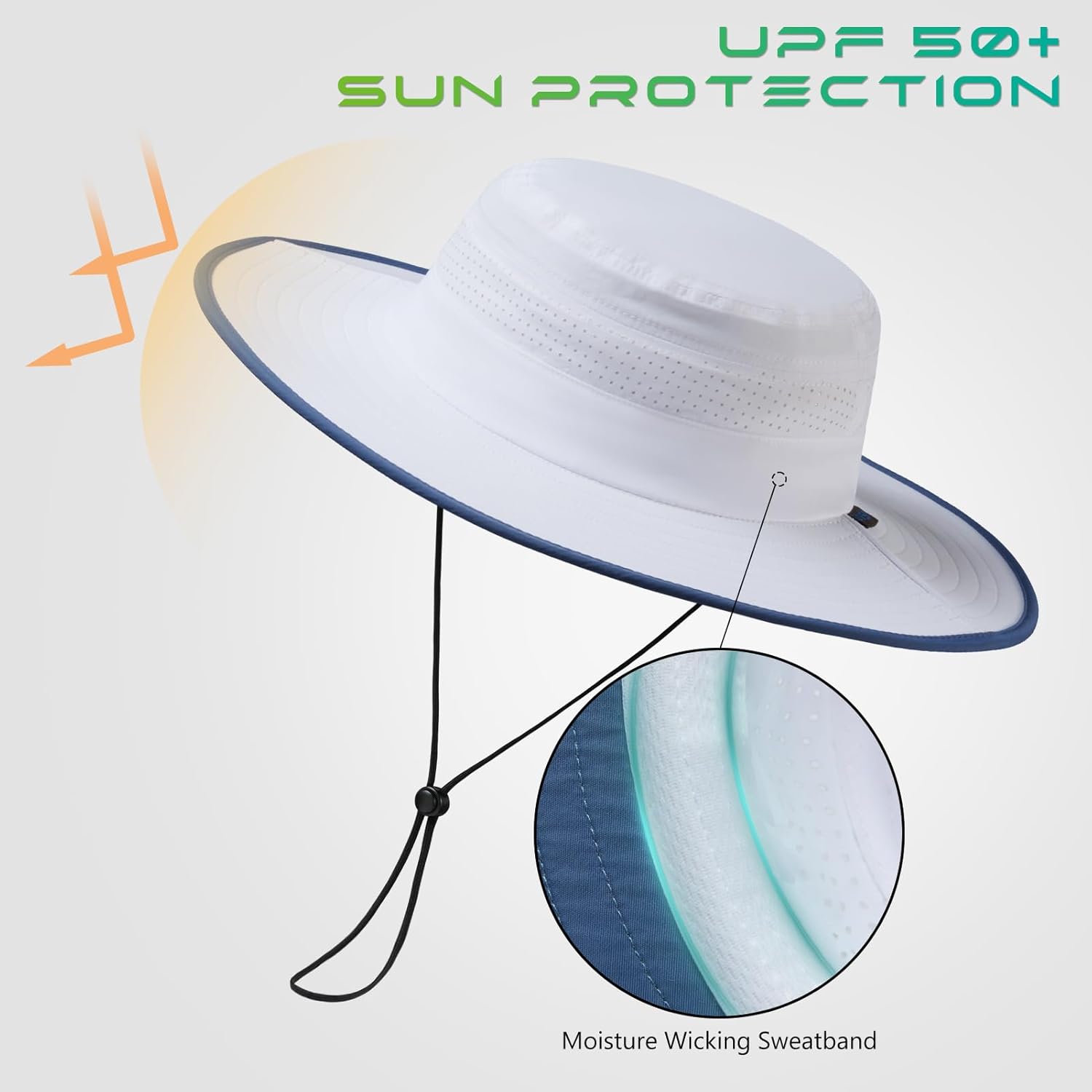 UPF 50+ Foldable Brim Water-Resistant Sun Bucket Hat with Laser Perforated Mesh Adjustable for Men Women Outdoor - Image 3