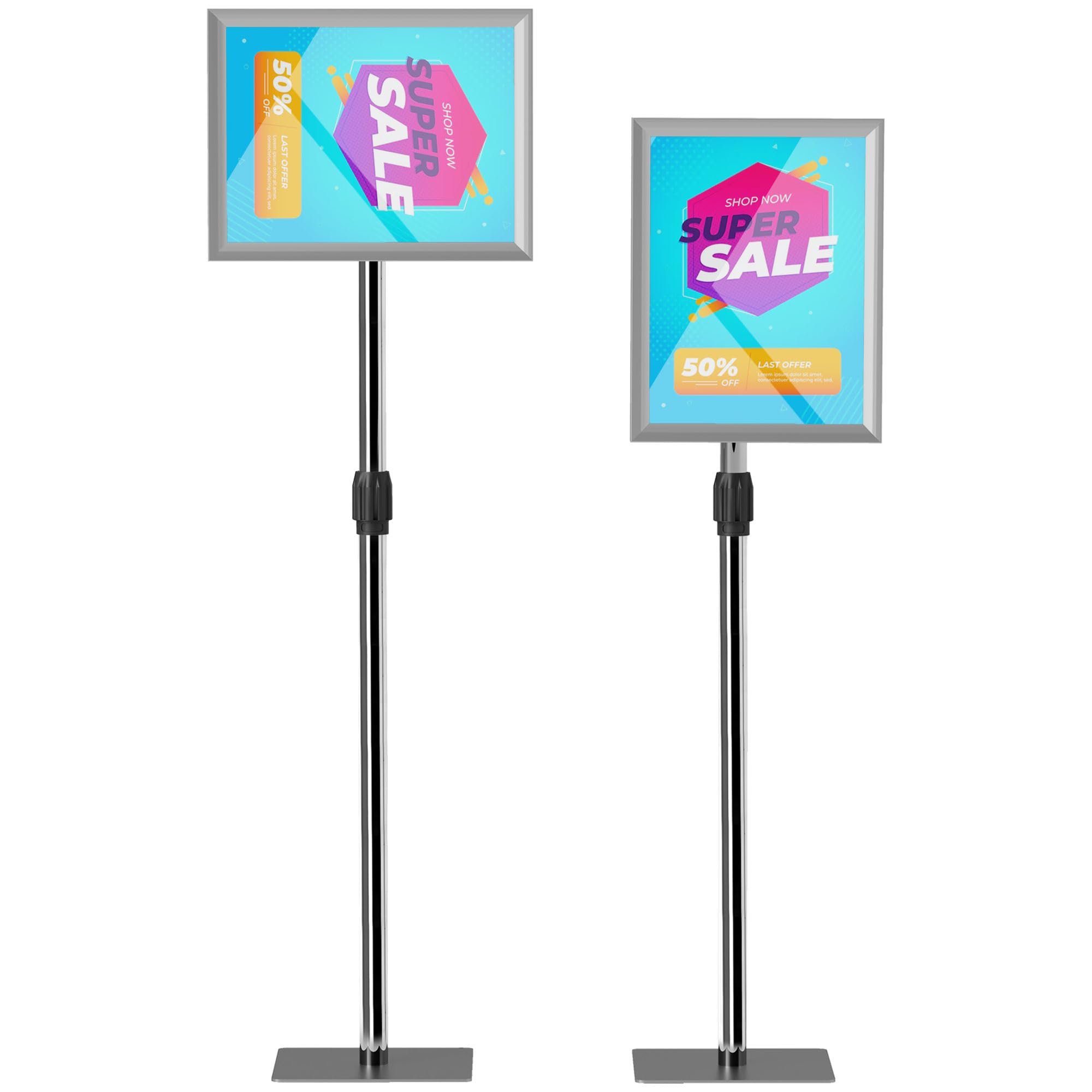 HOMCOM Supporto Poster A3 con Altezza e Inclinazione Regolabili, Supporto Espositore da Terra in Acciaio e Alluminio, 45x30x85-135 cm, Argento