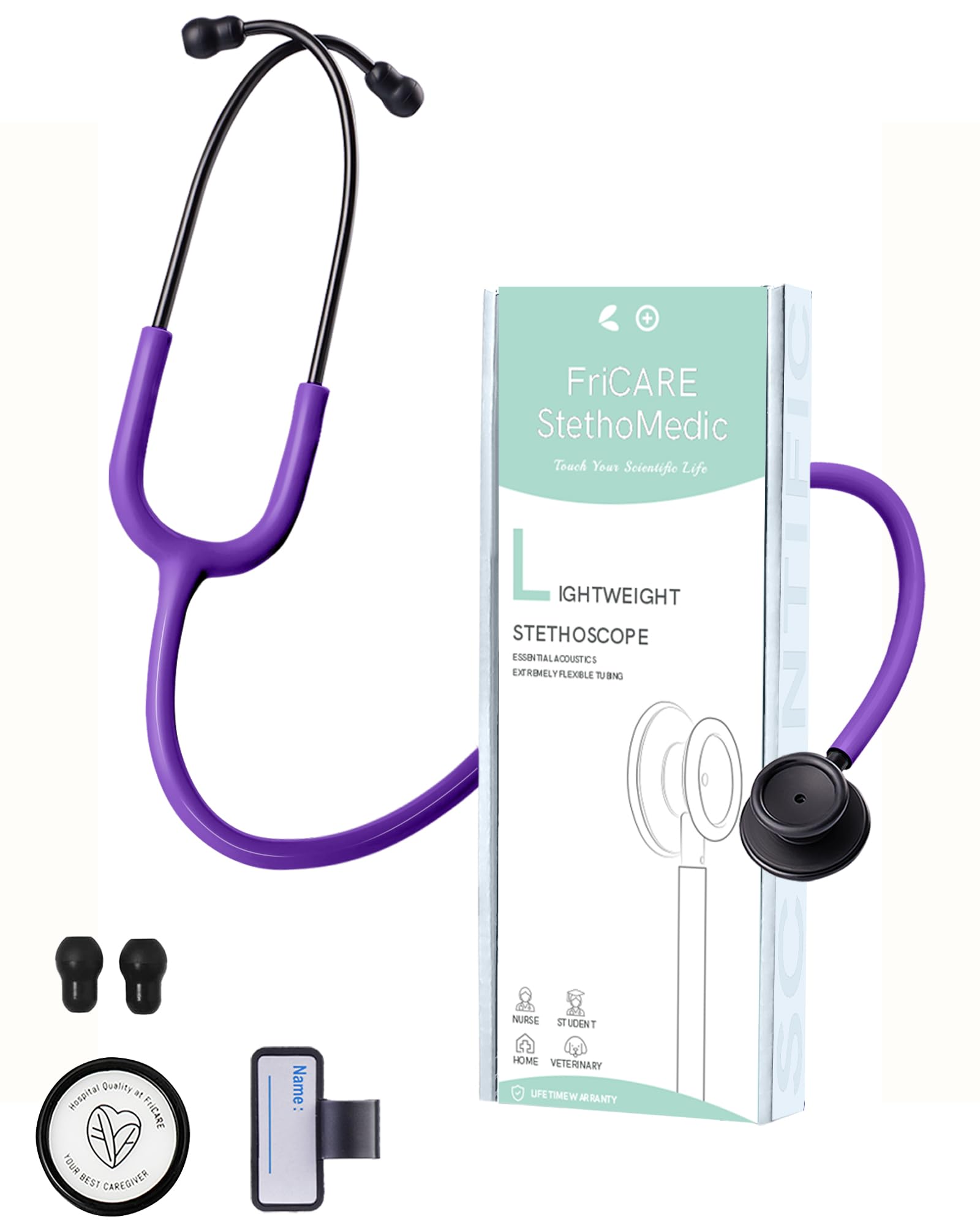 FriCARE Dual Head Stethoscope - Stethoscopes for Nurses, Medical Nursing Students, Paramedics/EMT/LVN/VNA Backup Estetoscopio, Dark Purple Tube, Matte