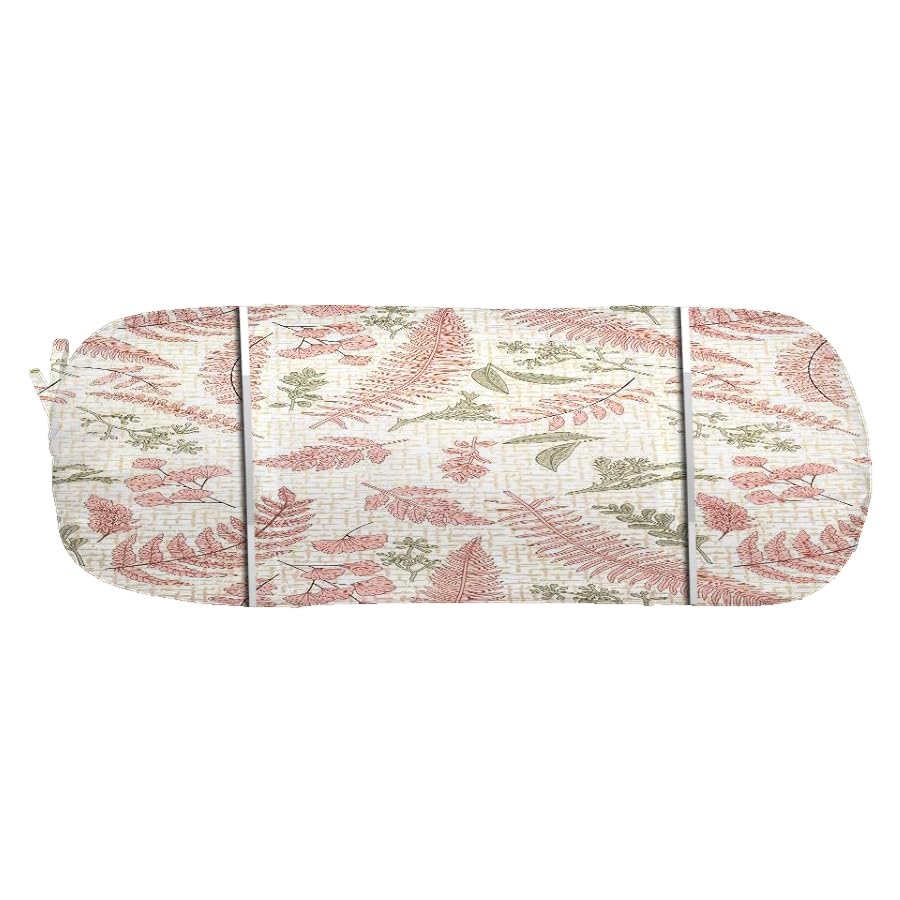 Image of Trance Home Linen 100% Cotton 16x32 inch 200TC Printed Pipe-in Bolster Cover | Bolster Pillow Cover to fit 24 inch Length 9 inch Dia | Pack of 2 Bolster Cover only (16x32 inch, Foliage Peach)
