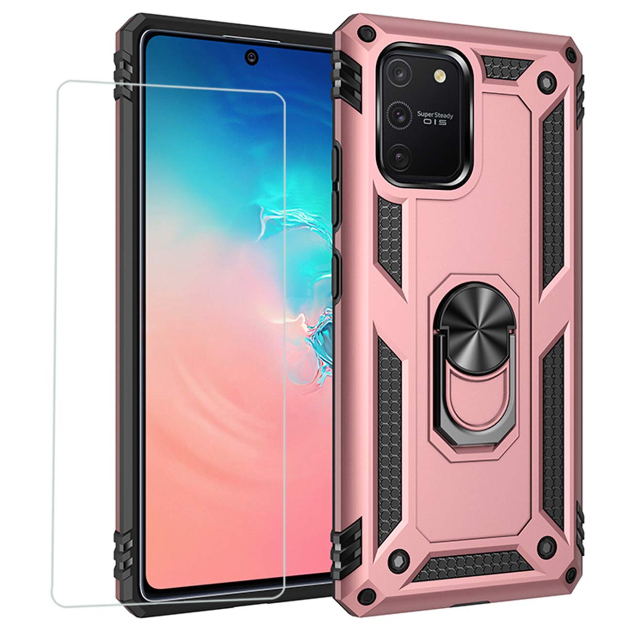 Joytag compatibles para Funda Xiaomi Redmi 9，Carcasa +Cristal Templado Silicona TPU 360 Grados Anillo Giratorio magnético Soporte Caja del teléfono del Coche-Negro — view 26
