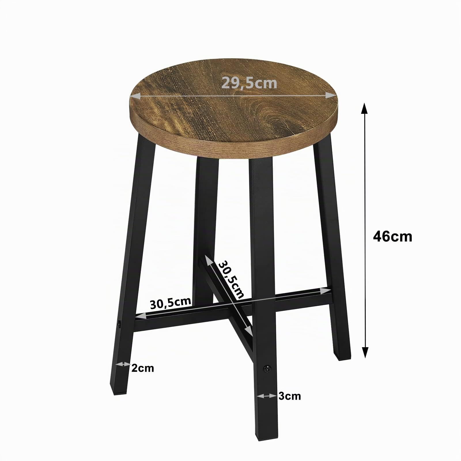 WOLTU Juego de 2 Sillas de Comedor,Madera Maciza,Marrón Rústico y Negro | Taburete Redondo Bajo, Tocador Resistente, para Cocina, Comedor, Dormitorio, Pasillo