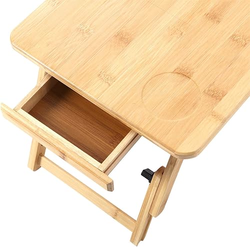 Miniatura 5 de Veryke - Escritorio de cama plegable de bambú de madera con cajón de mesa inclinable y bandeja de regazo ajustable para computadora portátil para