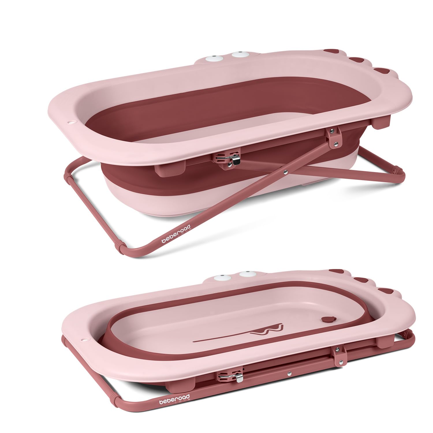 Beberoad Love Collapsible Baby Bathtub for Newborn to Toddler – Portable & Adjustable Infant Tub with Non-Slip Design, Space-Saving Bathtub for Travel & Home Use (Pink)