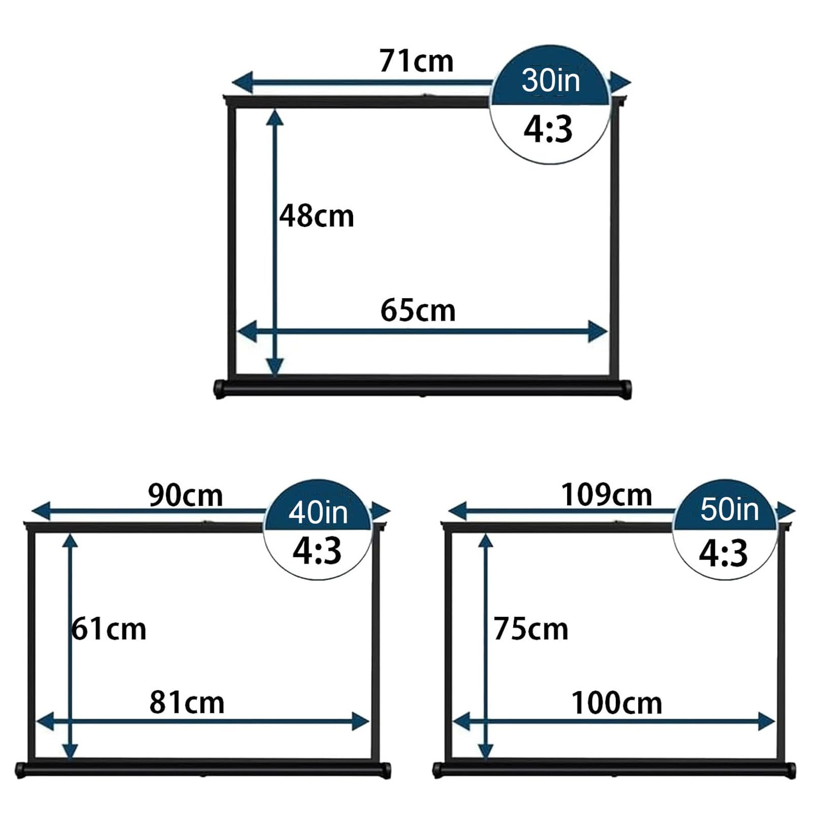Ecran de Projection Portable sur Pied 30/40/50 Pouces, 4K HD Éecran Videoprojecteur de Table pour Intérieur Extérieur(30inch (4:3))