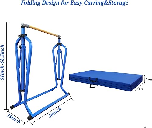 Miniatura 5 de Peakpath Barra de gimnasia ajustable, altura ajustable de 3 a 5 pies y equipo de gimnasia plegable para niños de 3 a 15 años, ideal para
