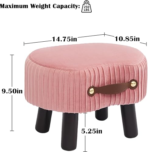 Miniatura 10 de Reposapiés pequeño con asa, reposapiés otomano de tela sintética con asiento acolchado, taburete curvado con patas de madera, reposapiés portátil