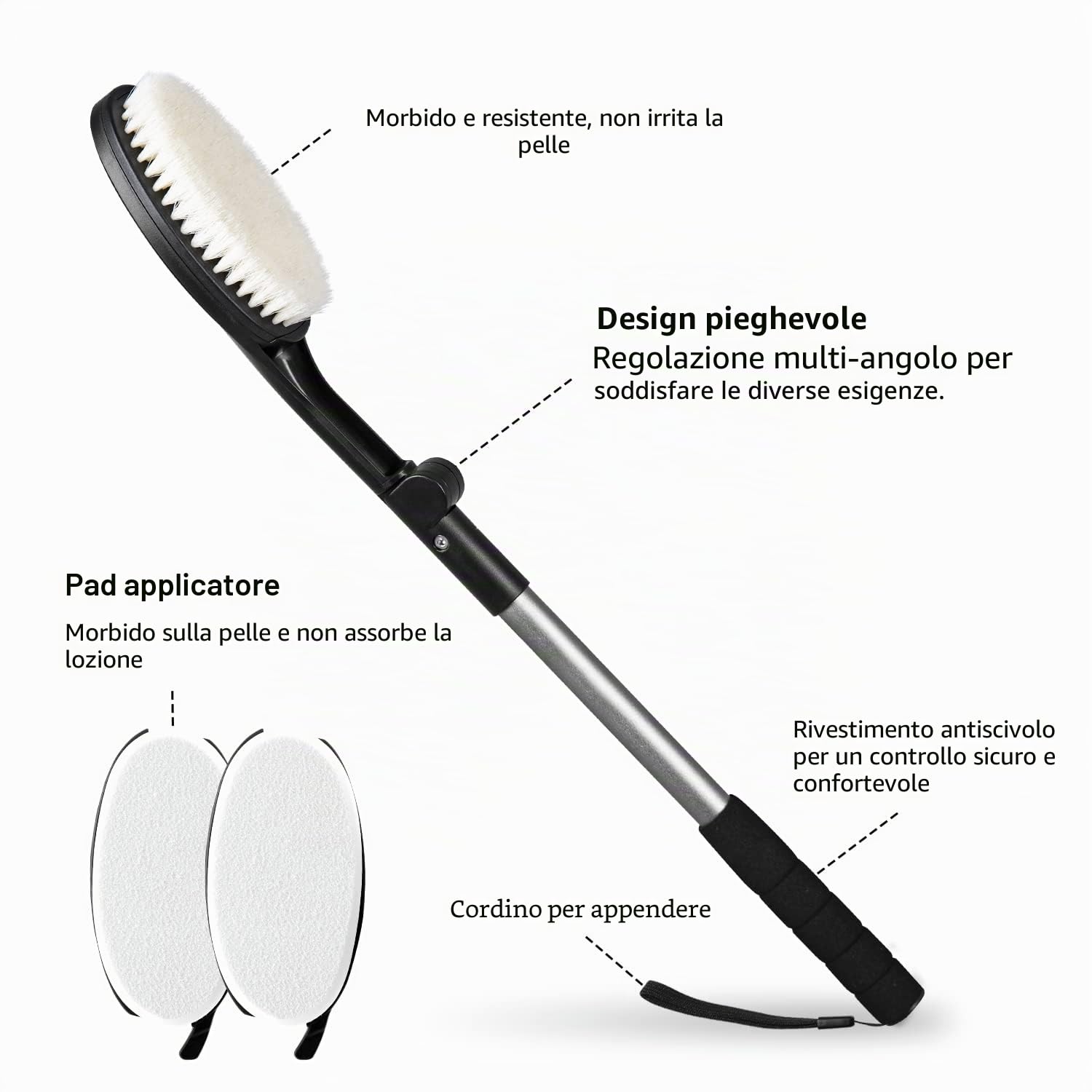 Set di 3 spazzole per la schiena con applicatore, applicatore lozione per il corpo, spazzola da bagno con manico lungo, spazzola per la doccia, spazzola per la crema per la schiena