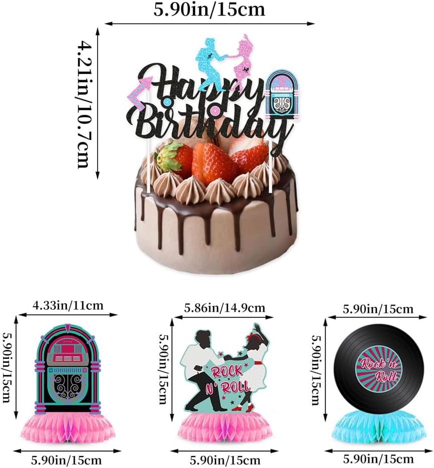 1950年代ロックンロールパーティーデコレーション、Born to Rockバンティングバナー天井吊り下げ渦巻きストリーマーハニカム