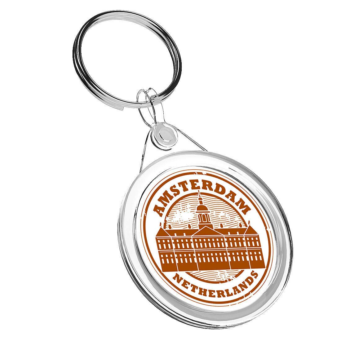 Destination Vinyl Keyrings 1 x Amsterdam Netherlands DAM - Keyring IR02 Mum Dad Kids Birthday Gift #4295