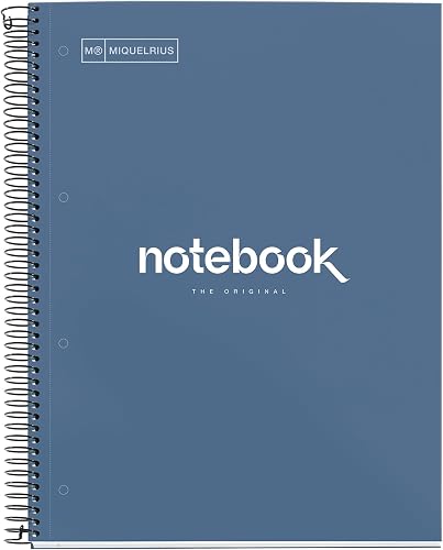Miquelrius - Cuaderno A4 Cuadriculado, 160 Hojas, Tapa Dura, Azul Marino | Tapa de Cartón Rígido Plastificado, Papel de 90 g/m², Microperforado, Espiral, 4 Taladros, Clasificación por Colores