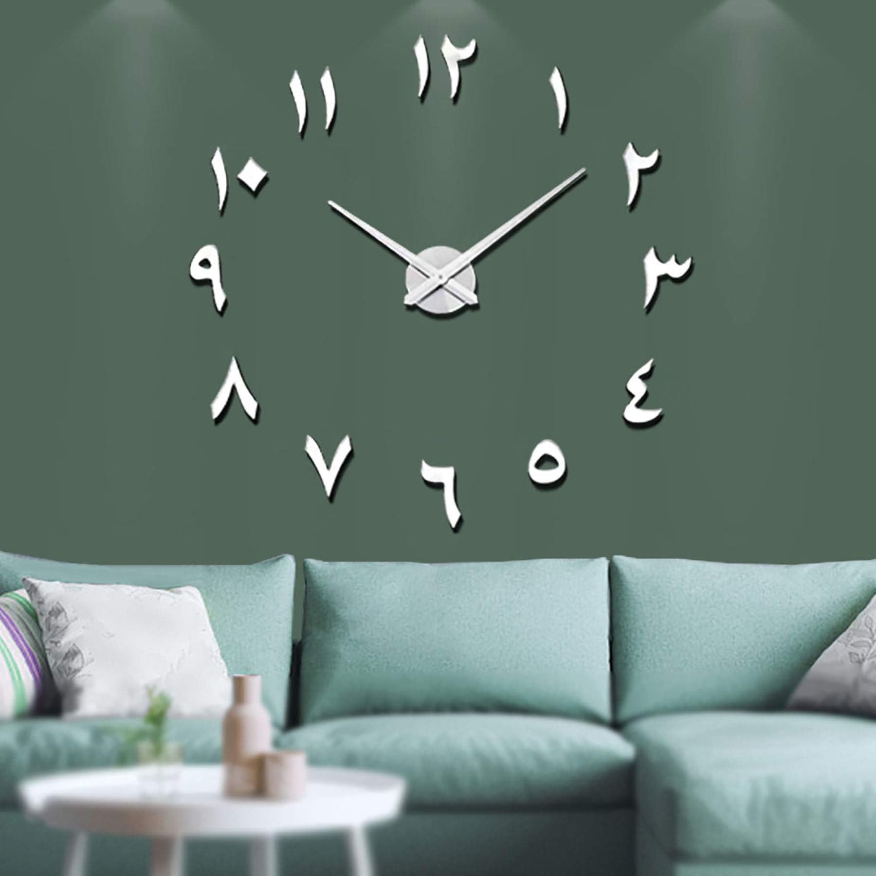 VANGOLD Large DIY Wall Clock Modern 3D Wall Clock with Eastern Arabic Numerals for Home Office Decorations Gift (Silver)