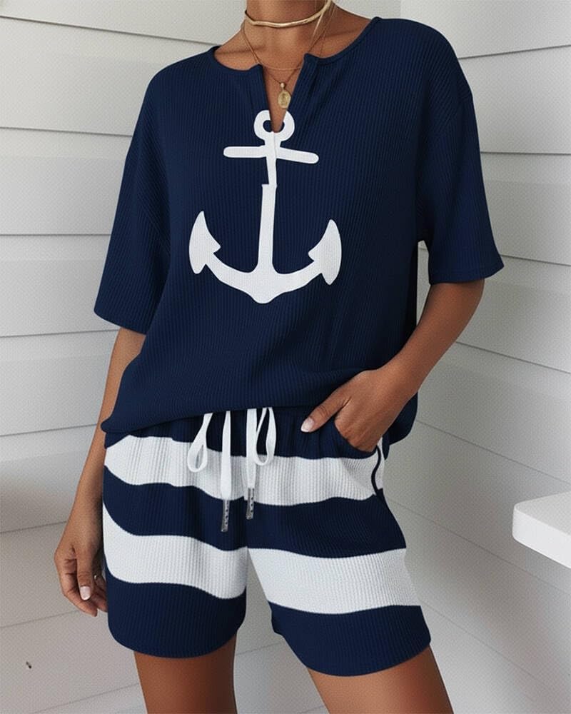 Womens Pajama Set 2 Piece Lounge Set Short Sleeve Tops and Shorts Pocket - Image 3