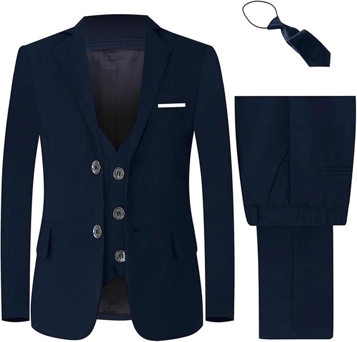 Boy Suits 4 Piece Formal Slim Fit Suit Set with Blazer Vest Pants Tie Kid Tuxedo for Wedding Birthday Prom Ring Bearer - Image 4