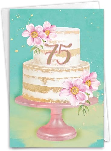 NobleWorks Tarjeta de felicitación de cumpleaños 75 con sobre de 5 x 7 pulgadas (1 tarjeta) número pastel 75 C10117MBG