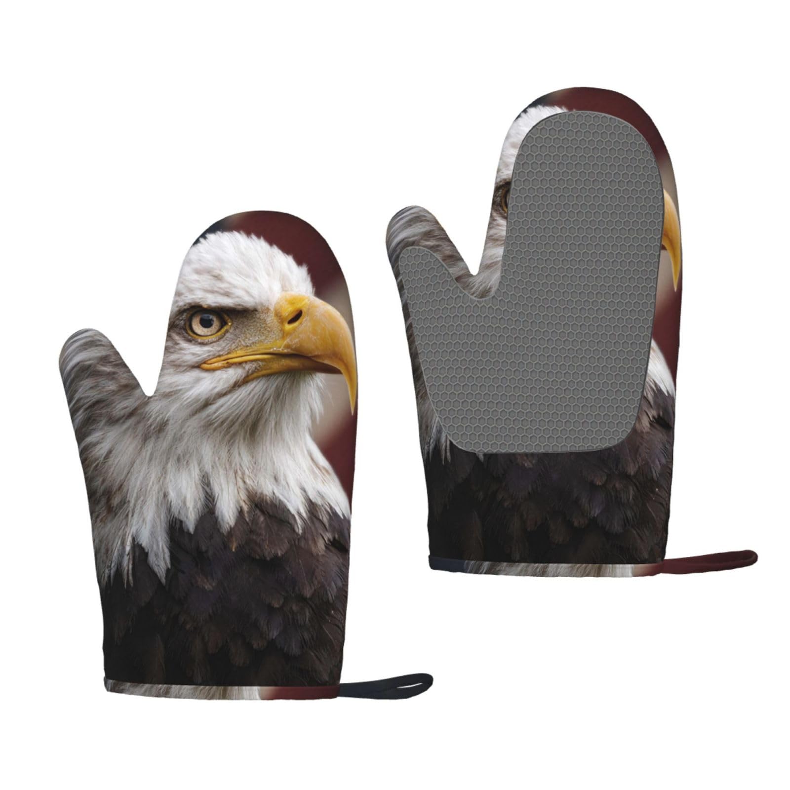Oven Mitts Sets of 2 Heat Resistant Kitchen Gloves American Bald Eagle Oven Mitts BBQ Oven Gloves Non-Slip Silicone Oven Mitts Waterproof Cooking Safety Gloves for Kitchen Baking Cooking