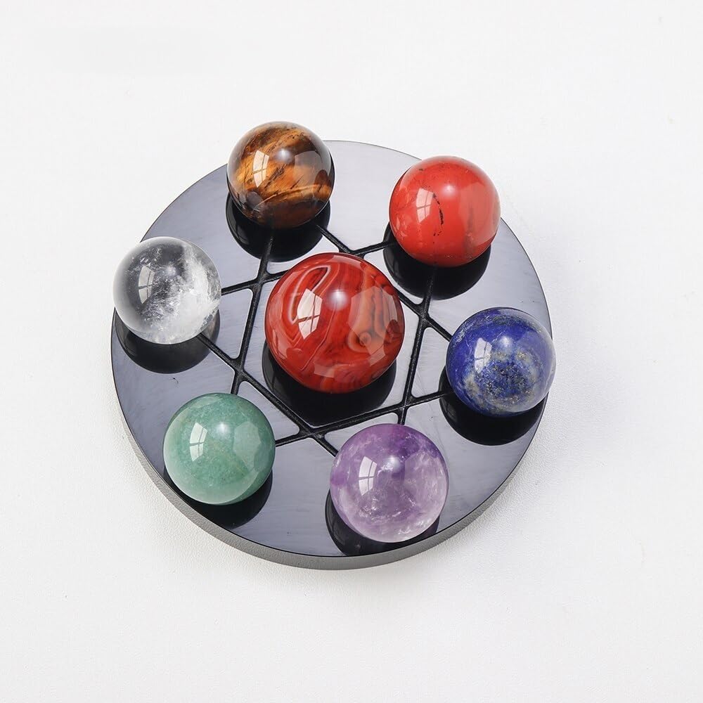 Crystal Stone Sphere Seven Crystal Ball Ornament Globe Trinket Decor Gifts Box Ornaments