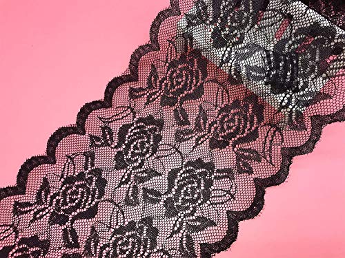 Ajuste de renda de bordado elástico com padrão de Rose Lace em 15 cm de largura cortina, toalhas de mesa, capa que pode ser removida, roupa de bricolage nupcial/acessórios (5 jardas numa embalagem)