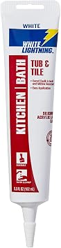 White Lightning W22000005 Tub & Tile Siliconized Acrylic Latex Caulk, White, 5.5 fl. oz.