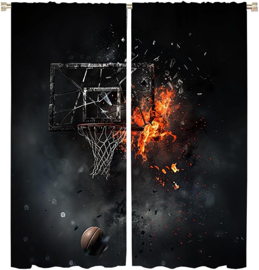 Brebasf Basketball Game Curtains for Bedroom,Basketball Game Thermal Insulated Room Darkening Rod Pocket Curtains & Drapes for Living Room 2 Panels 72" L x 31.5" W