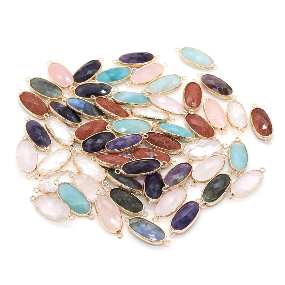 ZotooneNatural Stone Pendants,Gemstones Connector Necklace Links Oval Shape Amazonite Amethysts Crystal Rose Quartz Gemstone Charms Connectors for DIY Jewelry Making 11x27mm (5Pcs mix style)