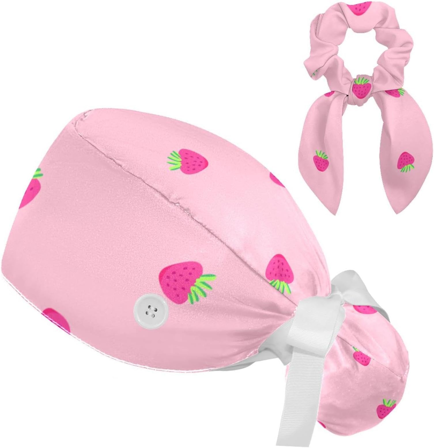 Adjustable Brain with Knowledge Surgical Scrub Cap with Button,Sweatband for Women with Bow Hair Scrunchy