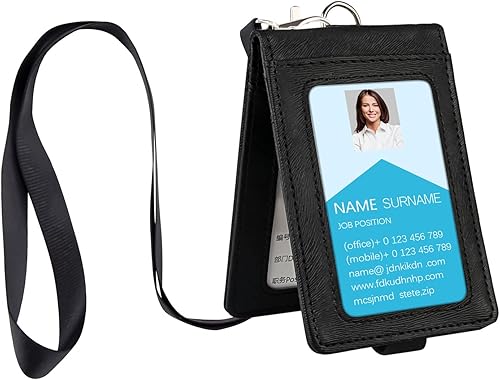 Miniatura 10 de Vetoo - Soporte para tarjetas de identificación de piel sintética, 1 paquete de soporte vertical de piel sintética con cordón y correa desmontable