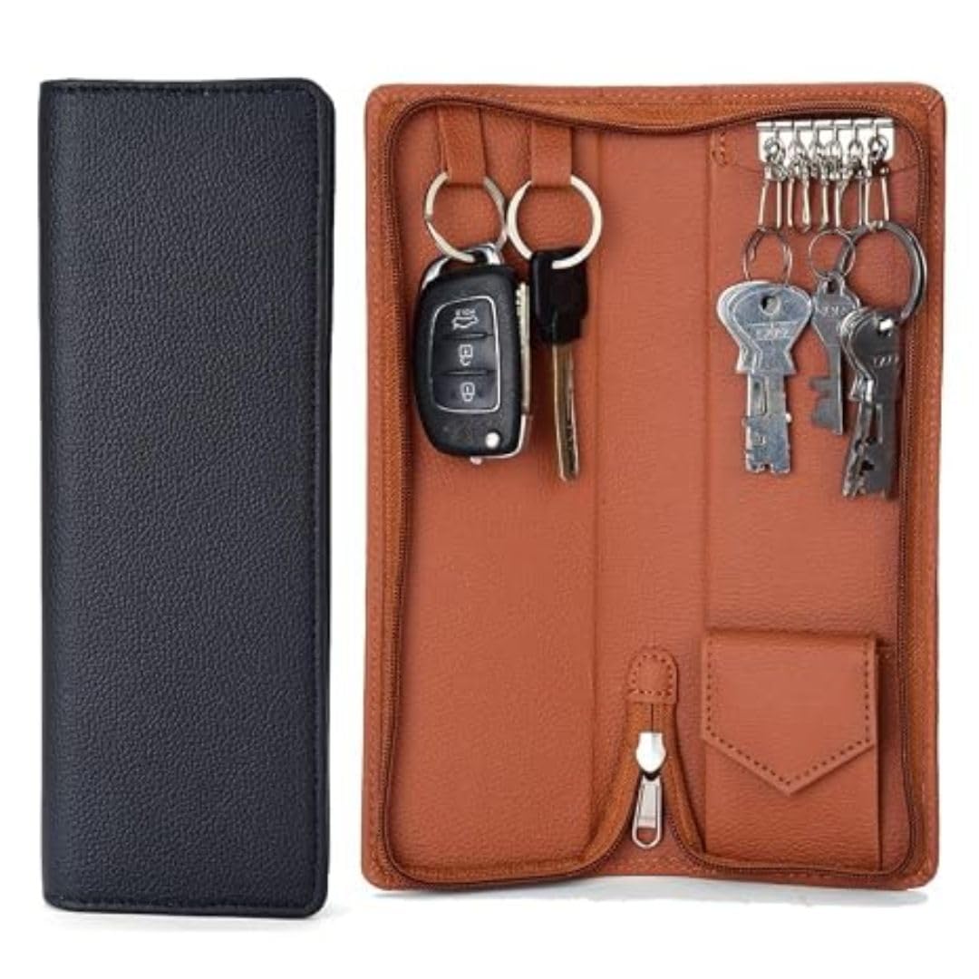 PU Leather Key Pouch Case Wallet Keychain Holder for Men & Women - Durable Bank Locker (KH-42410-Black::Brown)-image-39