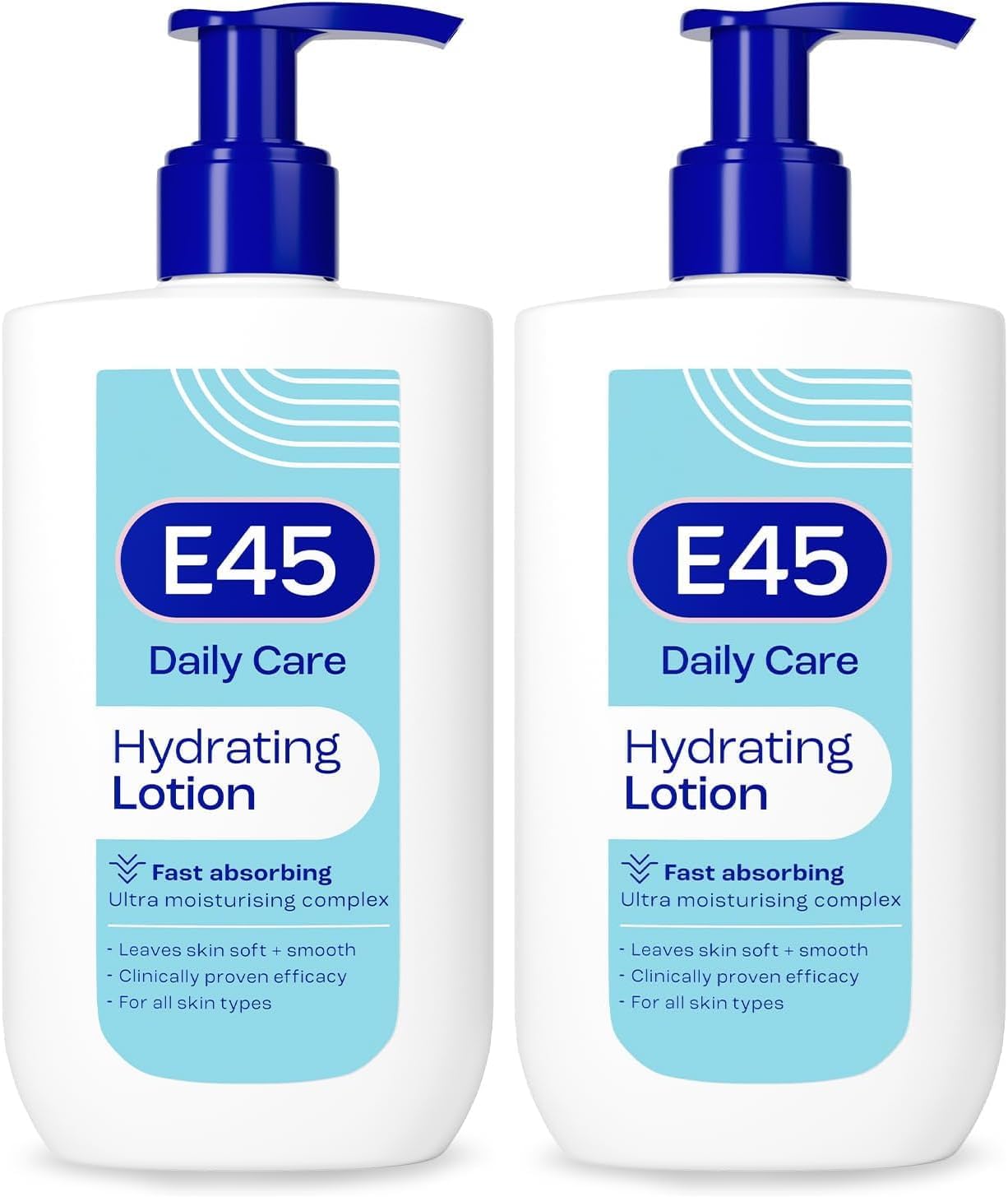E45 Daily Skin Lotion 400 ml โ E45 Lotion for Very Dry Skin โ Non-Greasy Lightweight Moisturiser - Perfume-Free Body Face Hand Cream - Dermatologically Tested (Pack of 2)