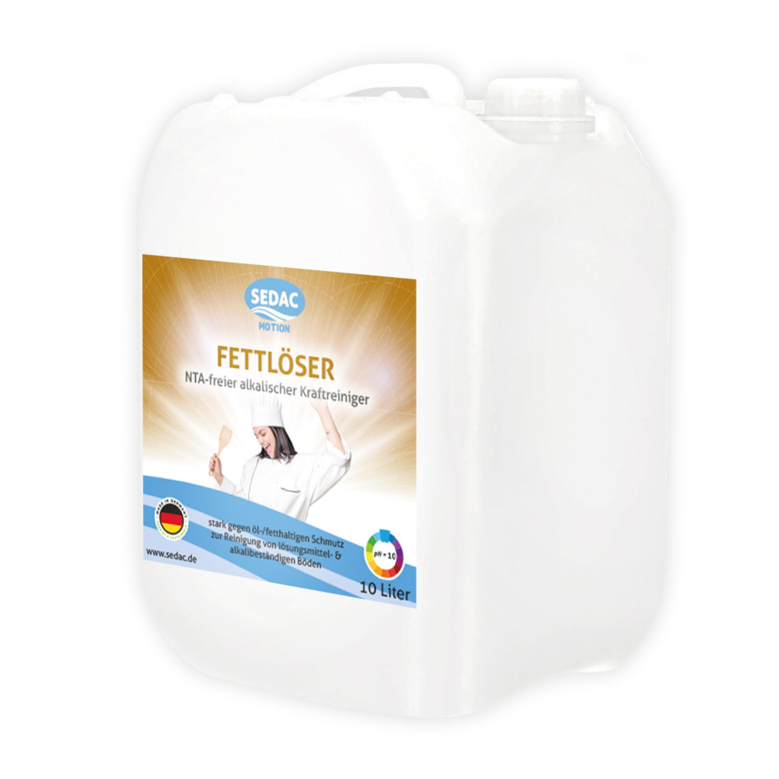 Motion Fettlöser 10L, Küchenreiniger, Entfetter für Gastro, Großküche | Backofenreiniger, Grillreiniger, Ofenreiniger & alkalischer Kraftreiniger für Edelstahl, Metall & Böden, NTA-frei