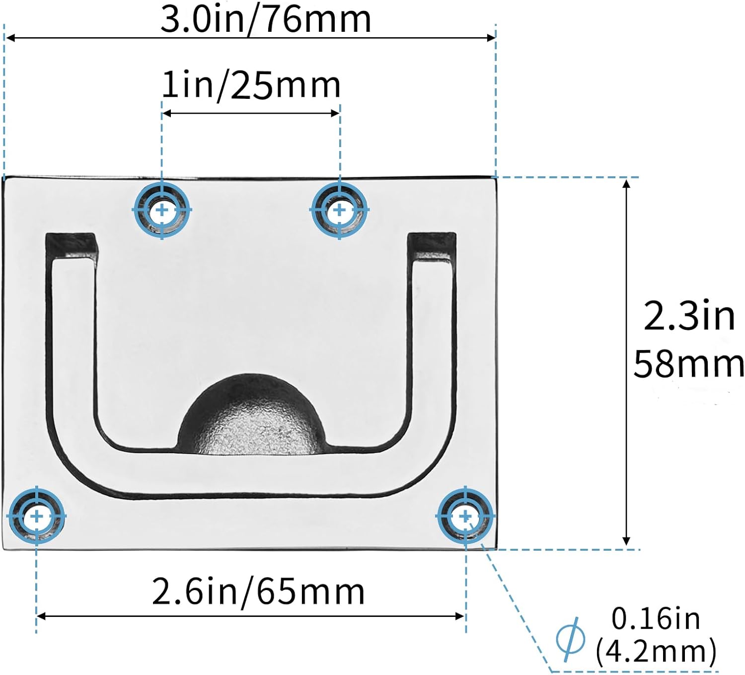 4Pcs Marine Grade 316 Stainless Steel Flush Lifting Handle Door Pull with Mount Screws for Boat Deck Hatch Handle and Home Furniture Recessed Pull Handle（3 x 2.3inch）