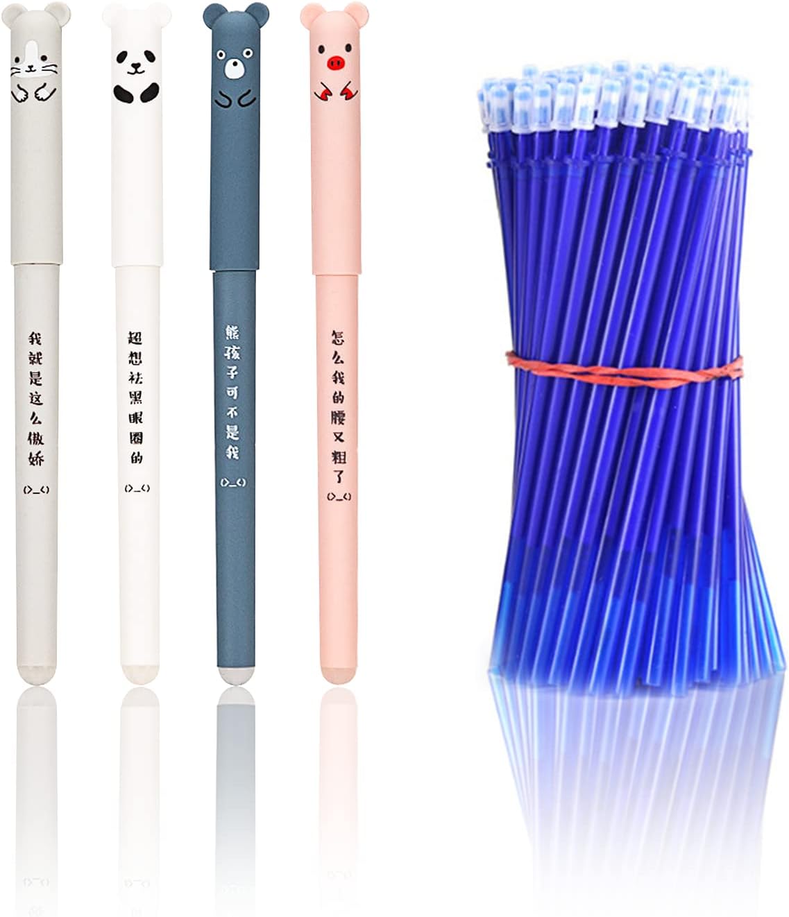 8 Pcs 0.35 mm Cute Erasable Pens Blue With 40 Pcs Refills Cartoon Design Erasable Gel Pens Rub Out Pens Black for Adult Kids Writing Bullet Journal Note Taking School Office Supplies