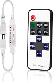 RF Mini Wireless LED Remote Controller for Single Color 3528 5050 COB LED Strip Lights,Wireless LED Control with DC Connector,RF Dimmer Switch for DC 5-24V LED Ribbon Led Shelf Lights Cabinet
