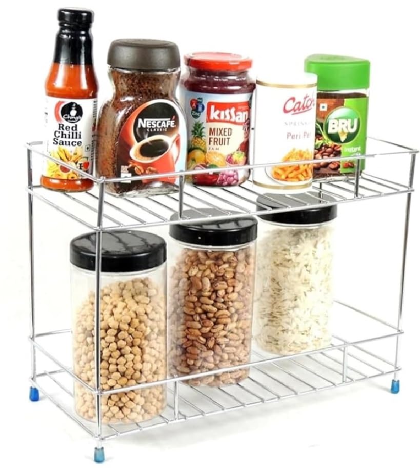 Cri8Hub Heavy Stainless Steel Kitchen Rack, Kitchen Organizer and Space Saver, Counter top Stand 2-Tier Trolley Basket for Boxes Utensils Dishes Plates for Home(Spice Rack) (B0DD4JYQF7) Amazon Price History, Amazon Price Tracker